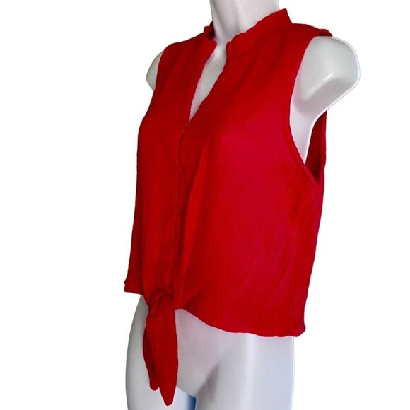 Kaktus Hot Pink Sleeveless Button Down Top With Front Tie Petite Small PS NEW - Picture 4 of 9